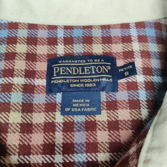 Pendleton Women's Virgin Wool Brown Gingham Check Button Up Flannel Small Petite - Picture 6 of 10